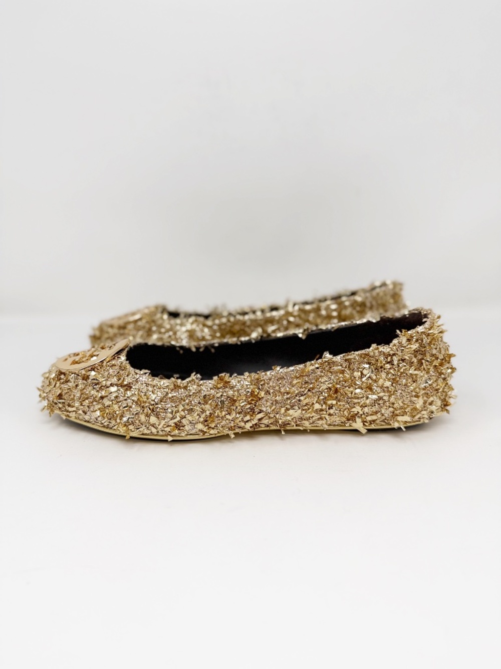 New Tory Burch Minnie Travel Ballet Flats In Gold Confetti Sz 8.5 - Picture 6 of 13